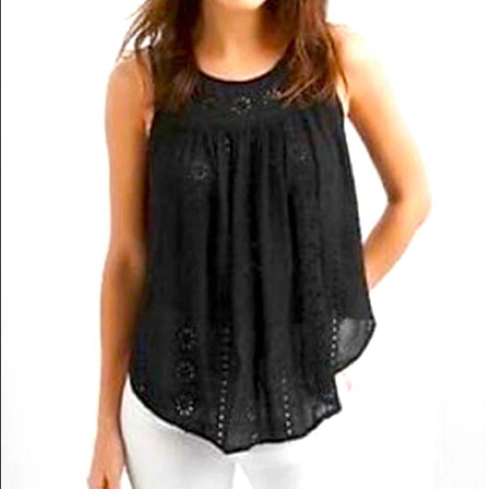 Gap Eyelet Patterned Black Tank- XS